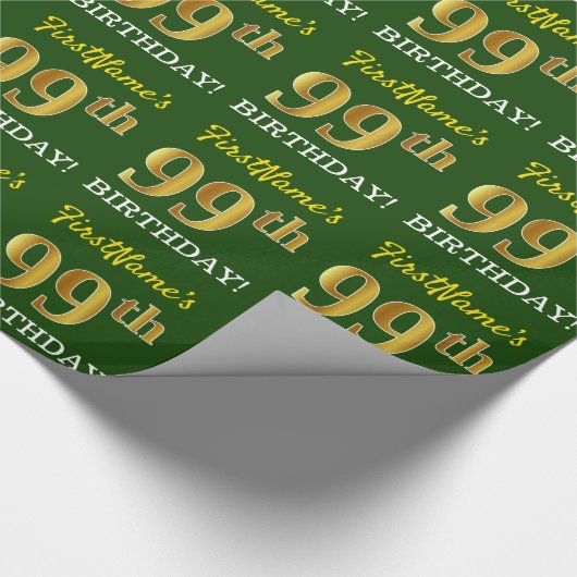 Papier Cadeau Vert, Imitation Gold Look "99e anniversaire" (Coin)