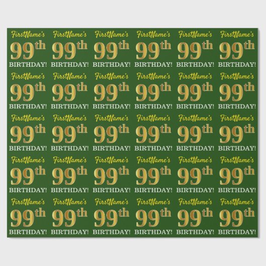 Papier Cadeau Vert, Imitation Gold Look "99e anniversaire" (Plat)
