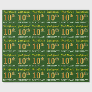 Papier Cadeau Vert, Imitation Or Look "10ème anniversaire"