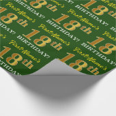 Papier Cadeau Vert, Imitation Or Look "18ème anniversaire" (Coin)