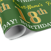 Papier Cadeau Vert, Imitation Or Look "18ème anniversaire" (Coin rond)