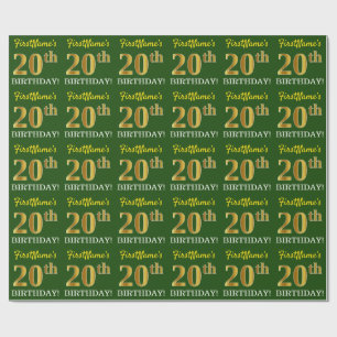 Papier Cadeau Vert, Imitation Or Look "20e anniversaire"