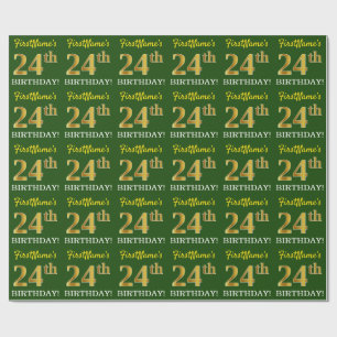 Papier Cadeau Vert, Imitation Or Look "24e anniversaire"