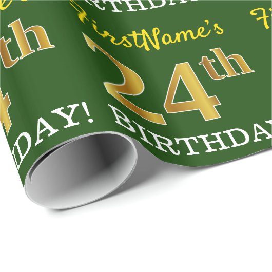 Papier Cadeau Vert, Imitation Or Look "24e anniversaire" (Coin rond)