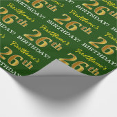 Papier Cadeau Vert, Imitation Or Look "26e anniversaire" (Coin)