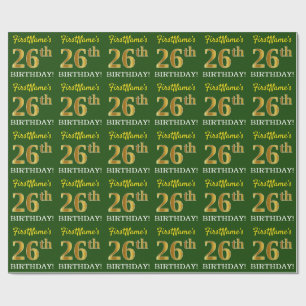 Papier Cadeau Vert, Imitation Or Look "26e anniversaire"