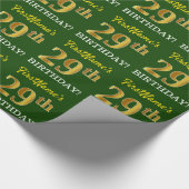Papier Cadeau Vert, Imitation Or Look "29ème anniversaire" (Coin)