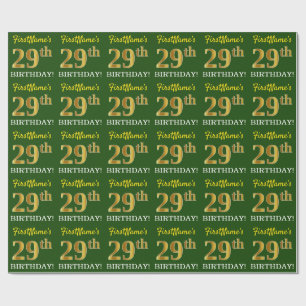 Papier Cadeau Vert, Imitation Or Look "29ème anniversaire"