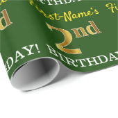 Papier Cadeau Vert, Imitation Or Look "2e anniversaire" (Coin rond)