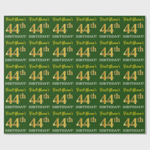 Papier Cadeau Vert, Imitation Or Look "44e anniversaire"