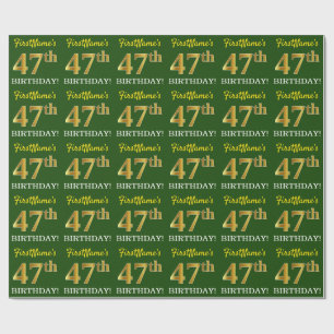 Papier Cadeau Vert, Imitation Or Look "47e anniversaire"