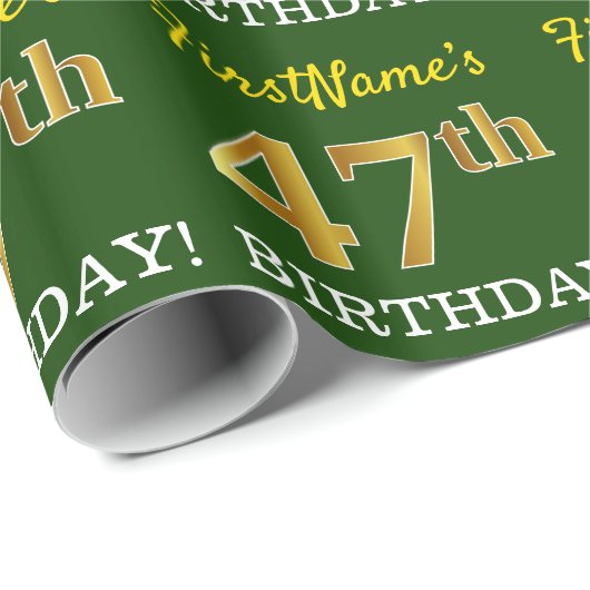 Papier Cadeau Vert, Imitation Or Look "47e anniversaire" (Coin rond)