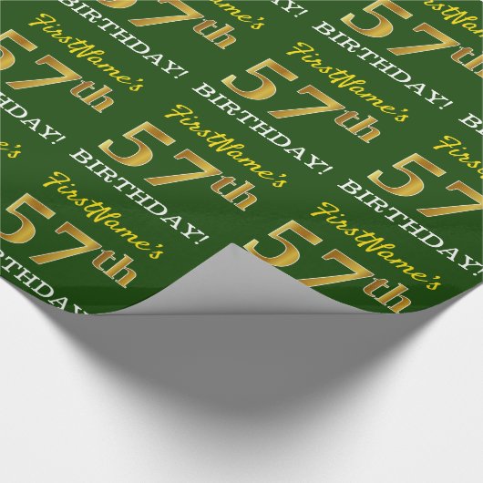 Papier Cadeau Vert, Imitation Or Look "57e anniversaire" (Coin)