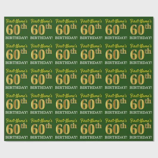 Papier Cadeau Vert, Imitation Or Look "60e anniversaire" (Plat)