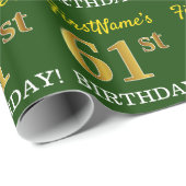 Papier Cadeau Vert, Imitation Or Look "61ème anniversaire" (Coin rond)