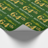 Papier Cadeau Vert, Imitation Or Look "64e anniversaire" (Coin)