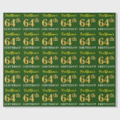 Papier Cadeau Vert, Imitation Or Look "64e anniversaire" (Plat)