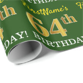 Papier Cadeau Vert, Imitation Or Look "64e anniversaire" (Coin rond)