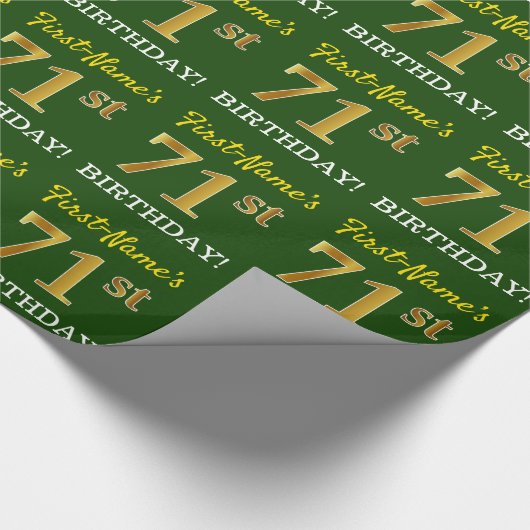 Papier Cadeau Vert, Imitation Or Look "71e ANNIVERSAIRE" (Coin)