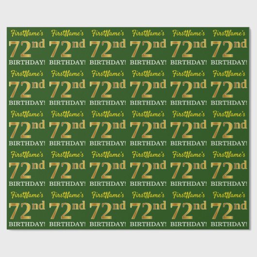 Papier Cadeau Vert, Imitation Or Look "72e anniversaire" (Plat)