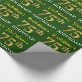 Papier Cadeau Vert, Imitation Or Look "75ème anniversaire" (Coin)