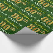 Papier Cadeau Vert, Imitation Or Look "80e anniversaire" (Coin)