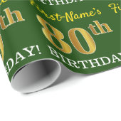 Papier Cadeau Vert, Imitation Or Look "80e anniversaire" (Coin rond)