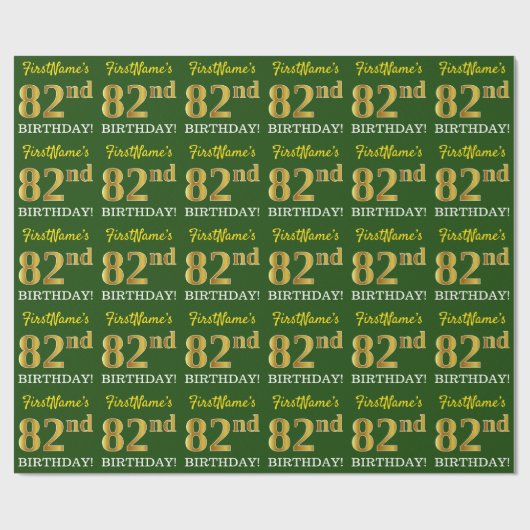 Papier Cadeau Vert, Imitation Or Look "82e anniversaire" (Plat)