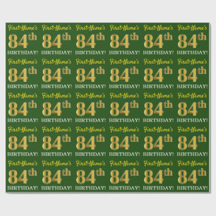 Papier Cadeau Vert, Imitation Or Look "84e anniversaire"