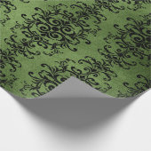 Papier Cadeau Vert Imprimé Damassé Rustique (Coin)