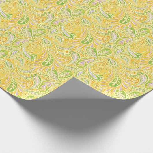 Papier Cadeau Vert jaune de Paisley et motif pourpre (Coin)