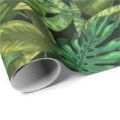 Papier Cadeau Vert Jungle Tropical (Coin rond)