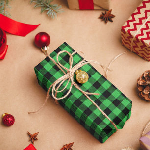 Papier Cadeau Vert Kelly et plaid écossais noir et blanc