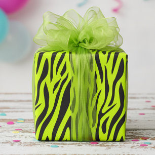 Papier Cadeau Vert Lime Fluorescent Petite Impression Zèbre