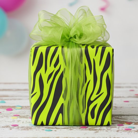 Papier Cadeau Vert Lime Fluorescent Petite Impression Zèbre