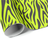 Papier Cadeau Vert Lime Fluorescent Petite Impression Zèbre (Coin rond)
