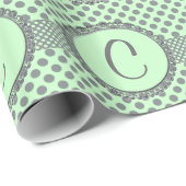 Papier Cadeau Vert menthe avec Pois gris-Monogramme STaylor (Coin rond)