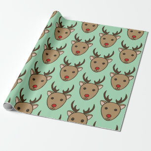 Papier cadeau vert menthe Noël Renne