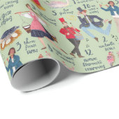 Papier Cadeau Vert mignon 12 Jours Noël Classique (Coin rond)