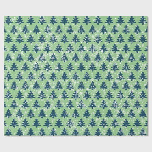 Papier Cadeau Vert moderne Noël Bleu Snowy Trees (Plat)