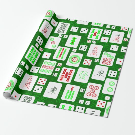 Papier Cadeau vert noël mahjong chinois jeu de tuiles asiatiques (Déroulé)