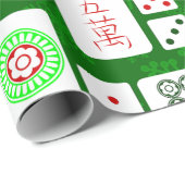 Papier Cadeau vert noël mahjong chinois jeu de tuiles asiatiques (Coin rond)