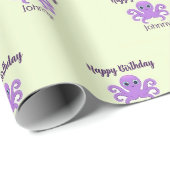 Papier Cadeau Vert octopus mou violet (Coin rond)