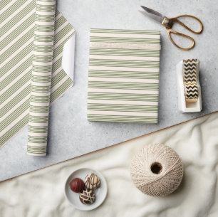 Papier Cadeau Vert olive et beige cinq rayures motif