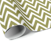 Papier Cadeau Vert olive et blanc Chevron (Coin rond)