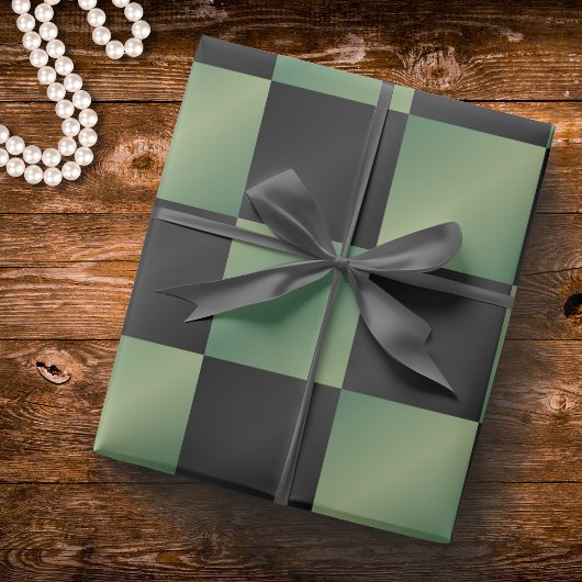 Papier Cadeau Vert olive noir dégradé moderne à carreaux