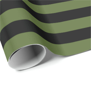Papier Cadeau Vert olive/rayure noire