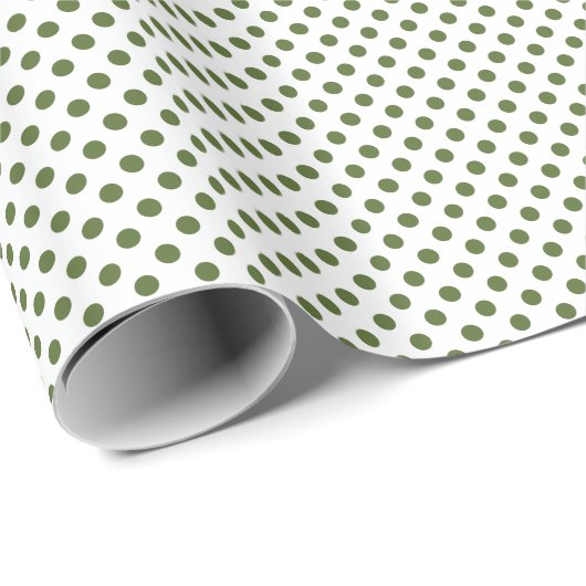 Papier Cadeau Vert olive sur pois blanc (Coin rond)