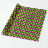 Papier Cadeau Vert or et violet Mardi Gras Quatrefoil (Déroulé)