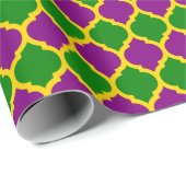 Papier Cadeau Vert or et violet Mardi Gras Quatrefoil (Coin rond)